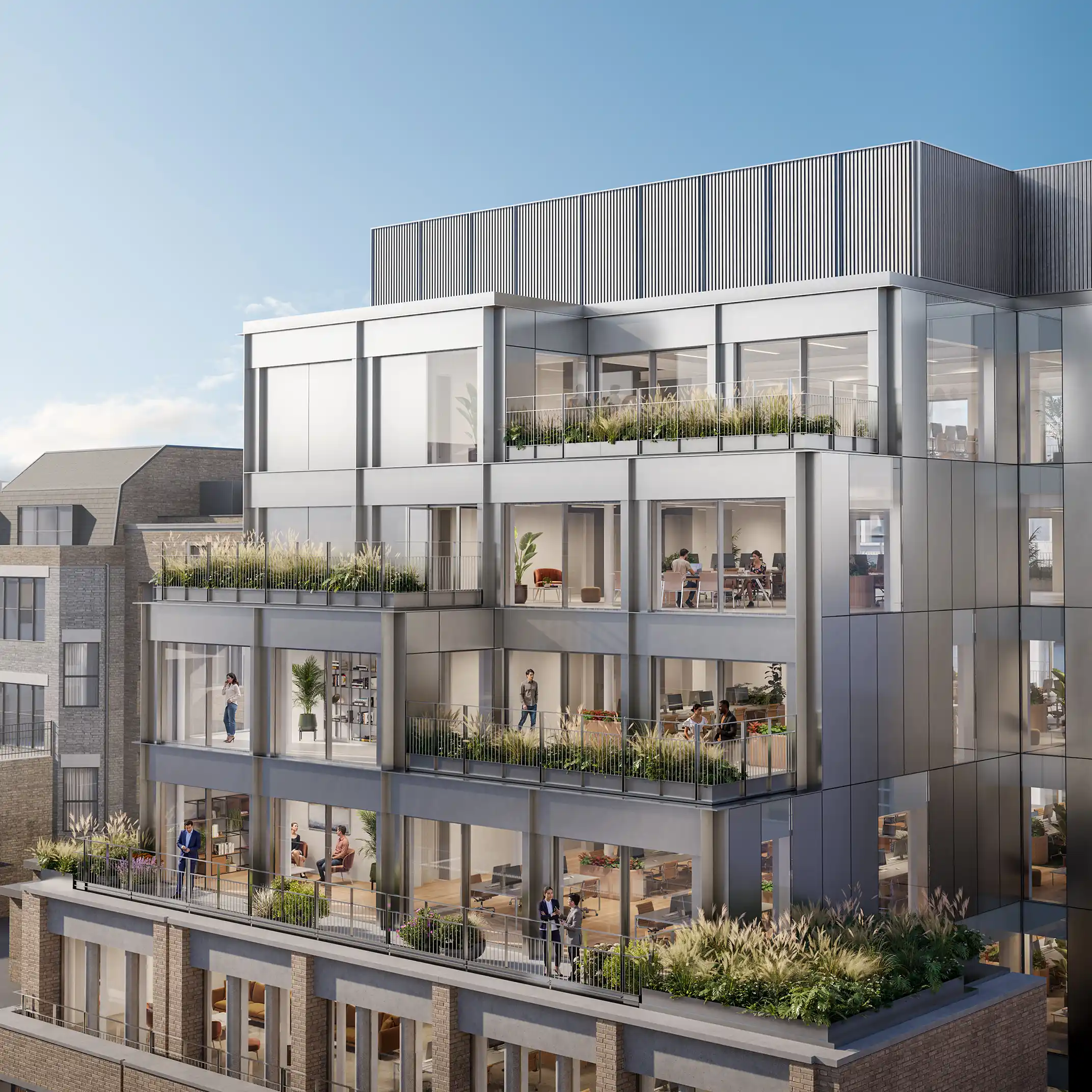 16 Berners Street from rooftop level, showing the terracing and surrounding area.